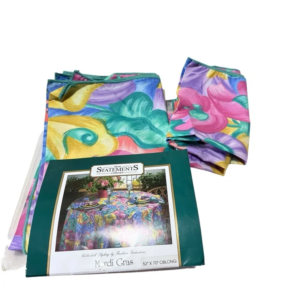 Vtg Home Statements Fashion Industries Mardi Gras 52x70 Oblong‎ Tablecloth